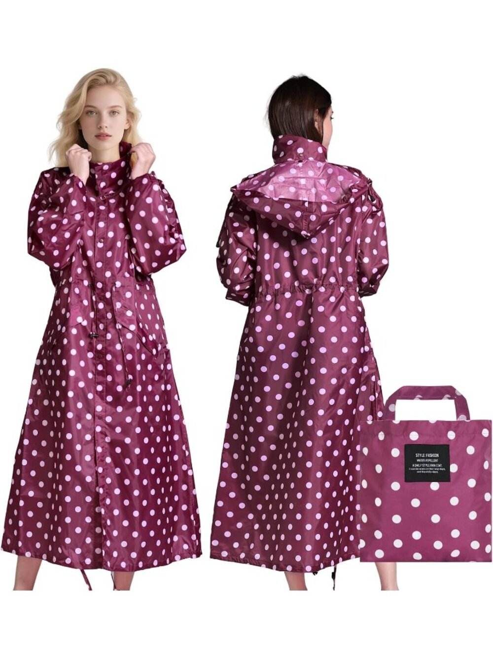 Women's Red Point Lightweight Long Raincoats Packable Hooded Waterproof Jacket